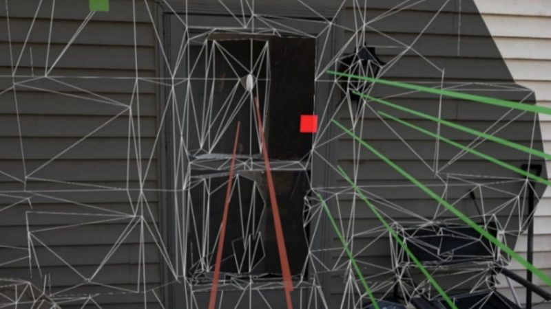 Figure 1: Hole in the environment mesh scan provided by the HoloLens 2 and the resulting object placement calculated by our proposed estimation solution.
