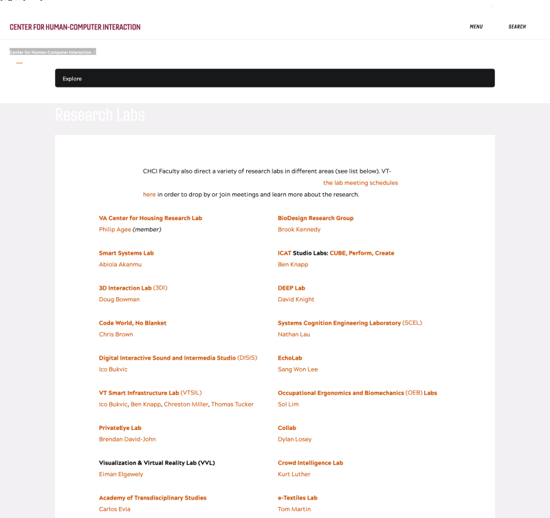 Research Labs Center for Interaction Virginia Tech